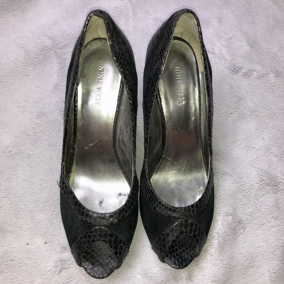 Nine West Snakeskin and Suede Open Toe Pump - Picture 7 of 11